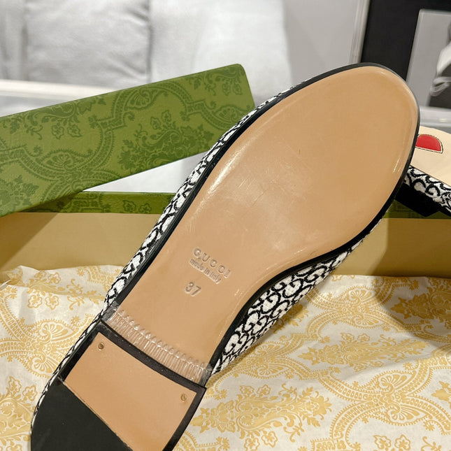 MEN'S MULE WITH HORSEBIT IN BLACK MIX WHITE MONOGRAM JACQUARD FABRIC