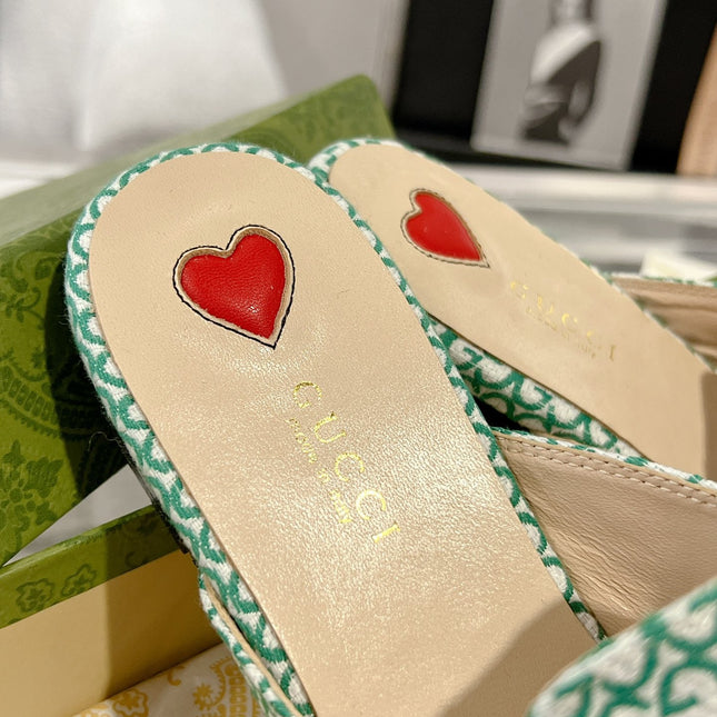 MEN'S MULE WITH HORSEBIT IN MINT GREEN MONOGRAM JACQUARD FABRIC