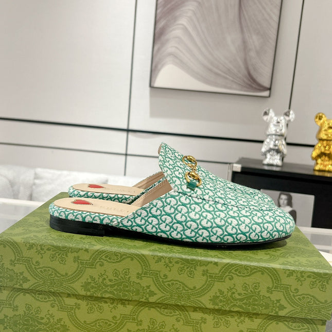 MEN'S MULE WITH HORSEBIT IN MINT GREEN MONOGRAM JACQUARD FABRIC