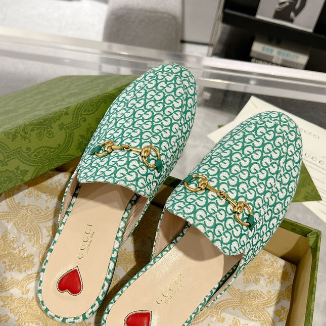 MEN'S MULE WITH HORSEBIT IN MINT GREEN MONOGRAM JACQUARD FABRIC