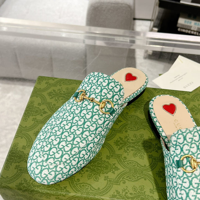 MEN'S MULE WITH HORSEBIT IN MINT GREEN MONOGRAM JACQUARD FABRIC