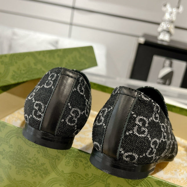 MEN'S LOAFER WITH HORSEBIT IN BLACK MONOGRAM JACQUARD FABRIC