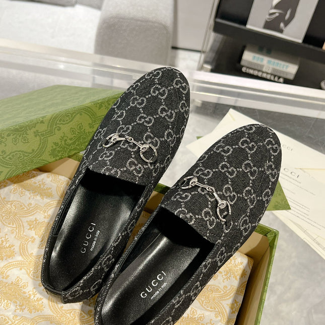 MEN'S LOAFER WITH HORSEBIT IN BLACK MONOGRAM JACQUARD FABRIC