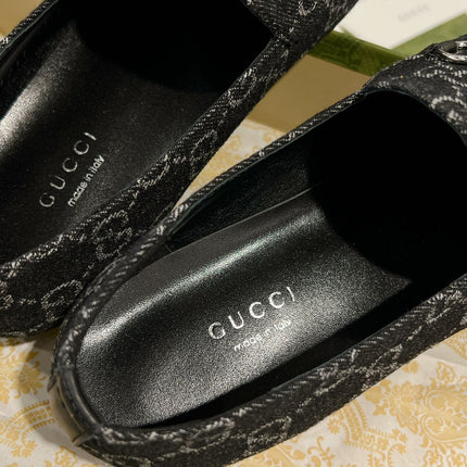 MEN'S LOAFER WITH HORSEBIT IN BLACK MONOGRAM JACQUARD FABRIC