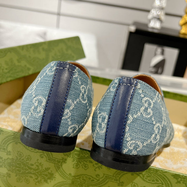 MEN'S LOAFER WITH HORSEBIT IN SAPHIRE BLUE MONOGRAM JACQUARD FABRIC