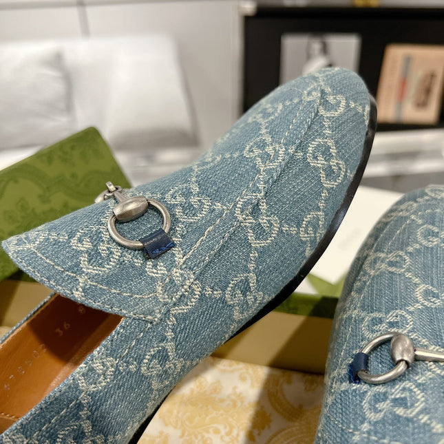 MEN'S LOAFER WITH HORSEBIT IN SAPHIRE BLUE MONOGRAM JACQUARD FABRIC