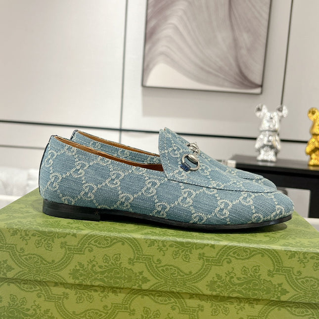 MEN'S LOAFER WITH HORSEBIT IN SAPHIRE BLUE MONOGRAM JACQUARD FABRIC