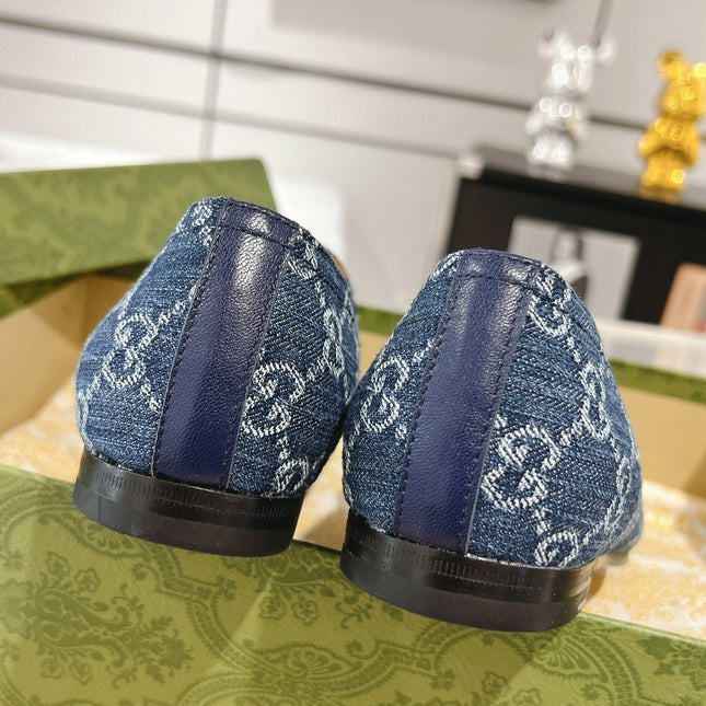 MEN'S LOAFER WITH HORSEBIT IN DENIM BLUE MONOGRAM JACQUARD FABRIC