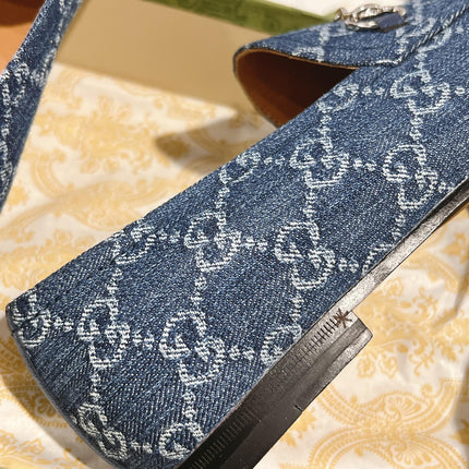MEN'S LOAFER WITH HORSEBIT IN DENIM BLUE MONOGRAM JACQUARD FABRIC