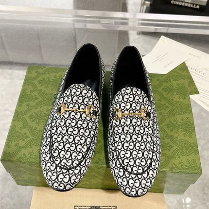 MEN'S LOAFER WITH HORSEBIT IN BLACK MIX WHITE MONOGRAM JACQUARD FABRIC