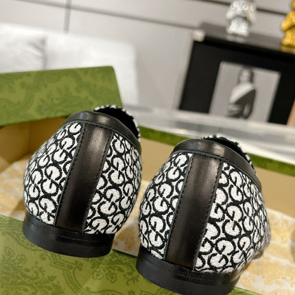 MEN'S LOAFER WITH HORSEBIT IN BLACK MIX WHITE MONOGRAM JACQUARD FABRIC