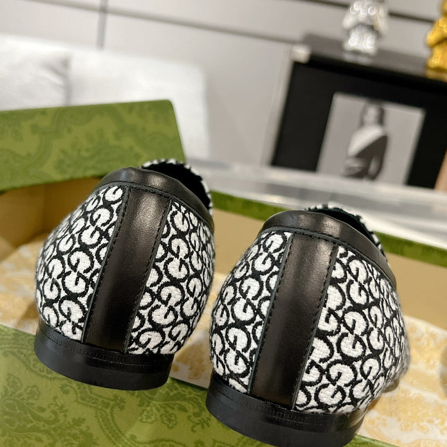 MEN'S LOAFER WITH HORSEBIT IN BLACK MIX WHITE MONOGRAM JACQUARD FABRIC