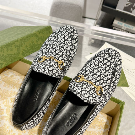 MEN'S LOAFER WITH HORSEBIT IN BLACK MIX WHITE MONOGRAM JACQUARD FABRIC