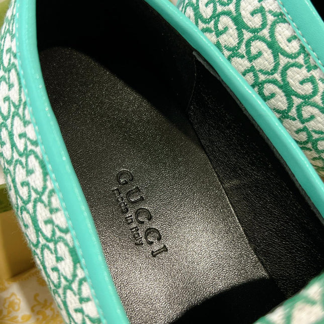 MEN'S LOAFER WITH HORSEBIT IN MINT GREEN MONOGRAM JACQUARD FABRIC