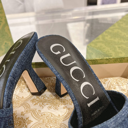 GG CRYSTALS HIGH SANDAL DENIM CANVAS