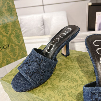 GG CRYSTALS HIGH SANDAL DENIM CANVAS