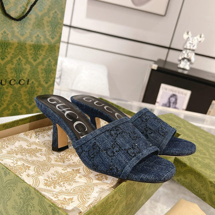 GG CRYSTALS HIGH SANDAL DENIM CANVAS