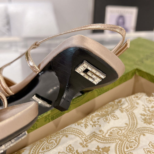 GG CRYSTALS SLINGBACK PUMP CREAM FABRIC