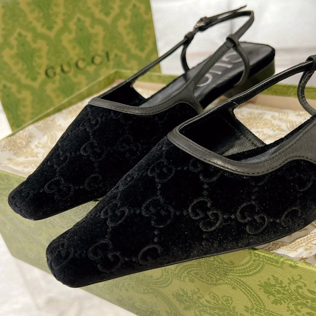 GG SLINGBACK FLATS BLACK VELVET