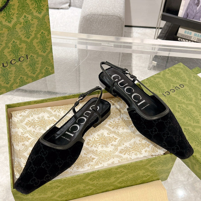 GG SLINGBACK FLATS BLACK VELVET