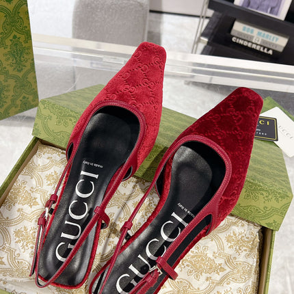 SLINGBACK FLATS IN CHERRY RED VELVET