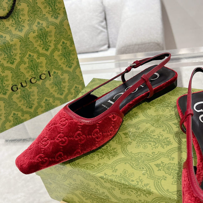 GG SLINGBACK FLATS CHERRY VELVET