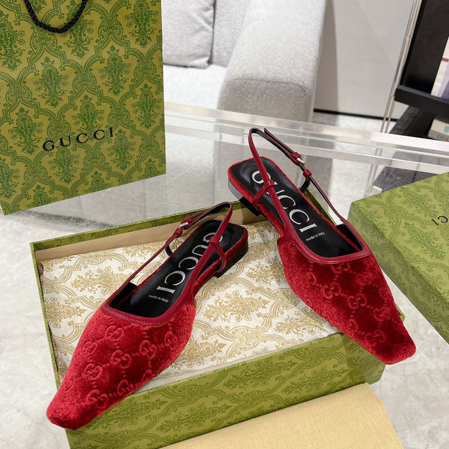 GG SLINGBACK FLATS CHERRY VELVET
