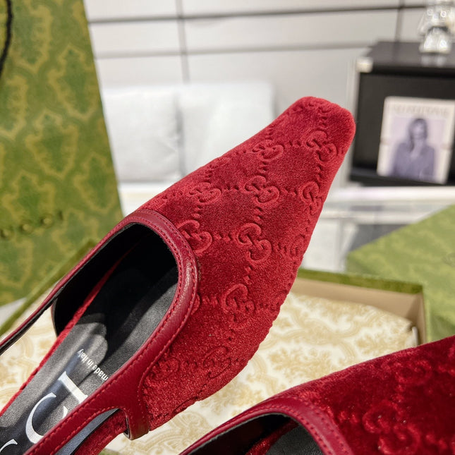 GG SLINGBACK FLATS CHERRY VELVET