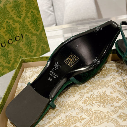 SLINGBACK FLATS IN GREEN FOREST VELVET