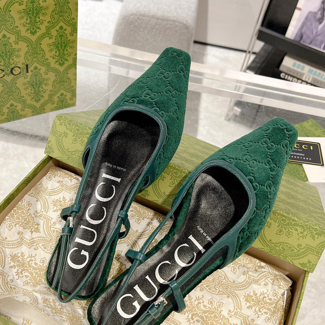 GG SLINGBACK FLATS CASTLETON GREEN VELVET