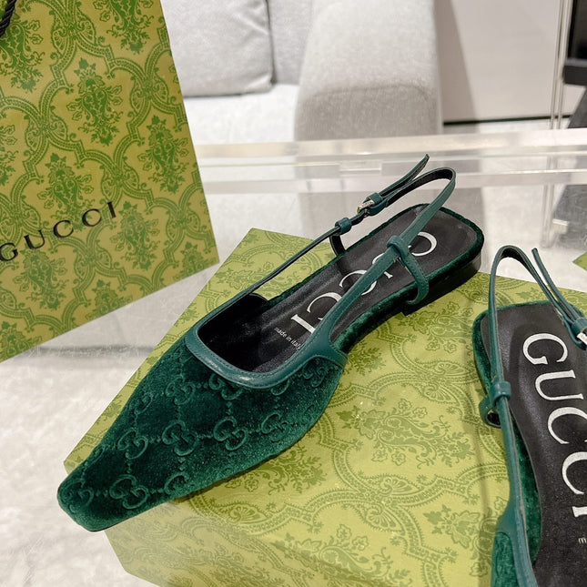 GG SLINGBACK FLATS CASTLETON GREEN VELVET