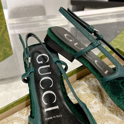 GG SLINGBACK FLATS CASTLETON GREEN VELVET