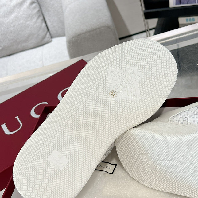 GG SCREENER SNEAKER WITH CRYSTALS IN IVORY BEIGE MIX RHINO GRAY CALFSKIN