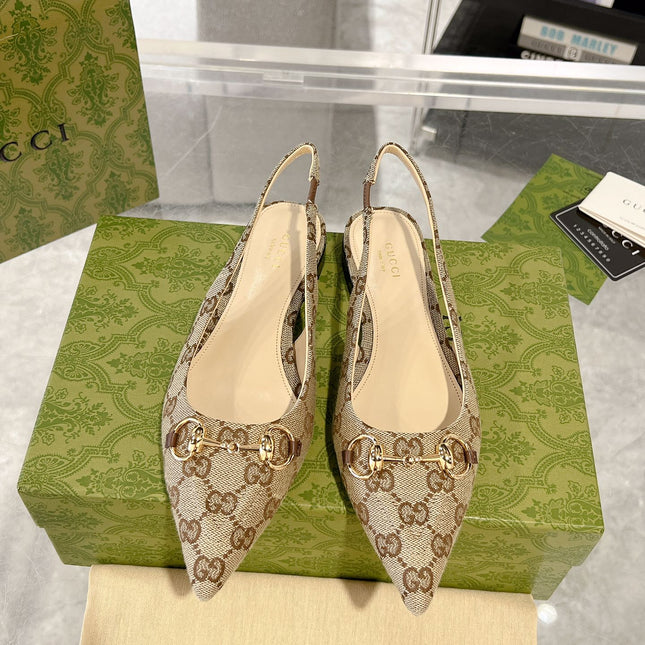 GG HORSEBIT SLINGBACK BALLET FLAT TAN BEIGE CANVAS