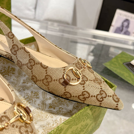 GG HORSEBIT SLINGBACK BALLET FLAT TAN BEIGE CANVAS