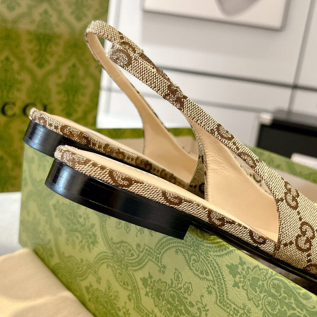 GG HORSEBIT SLINGBACK BALLET FLAT TAN BEIGE CANVAS