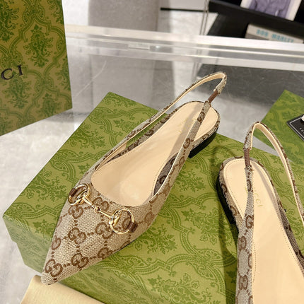 GG HORSEBIT SLINGBACK BALLET FLAT TAN BEIGE CANVAS