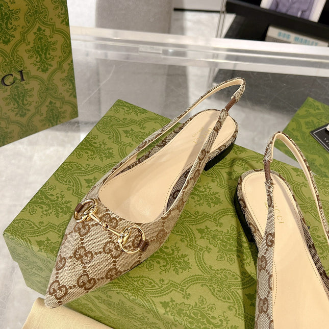 GG HORSEBIT SLINGBACK BALLET FLAT TAN BEIGE CANVAS