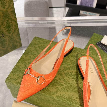 GG HORSEBIT SLINGBACK BALLET FLAT ORANGE CANVAS
