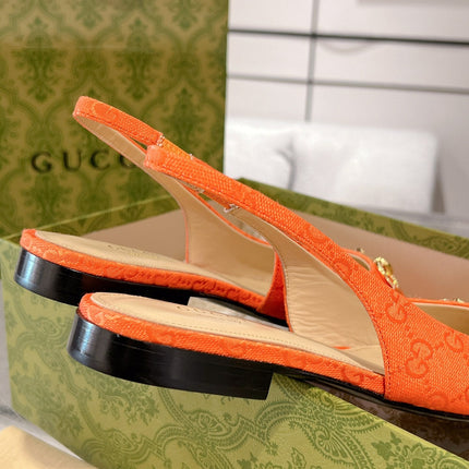 GG HORSEBIT SLINGBACK BALLET FLAT ORANGE CANVAS