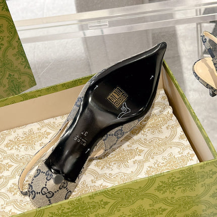 GG MID-HEELED SLINGBACK 4.5 CM IN PALE GRAY CANVAS