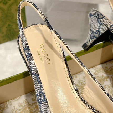 GG MID-HEELED SLINGBACK 4.5 CM IN PALE GRAY CANVAS