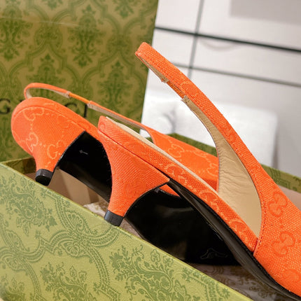 GG MID-HEELED SLINGBACK 4.5 CM IN ORANGE CANVAS