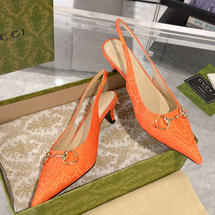 GG MID-HEELED SLINGBACK 4.5 CM IN ORANGE CANVAS