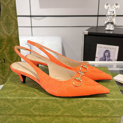 GG MID-HEELED SLINGBACK 4.5 CM IN ORANGE CANVAS