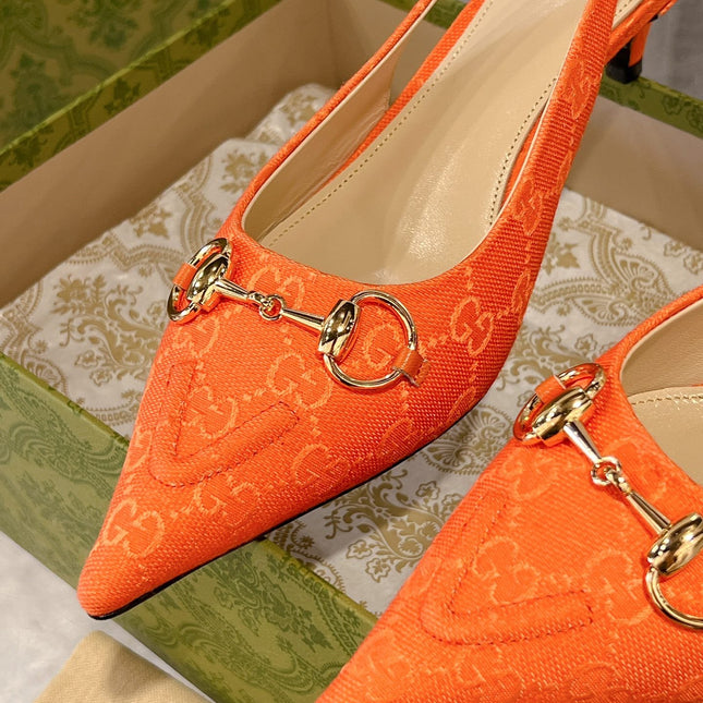 GG MID-HEELED SLINGBACK 4.5 CM IN ORANGE CANVAS