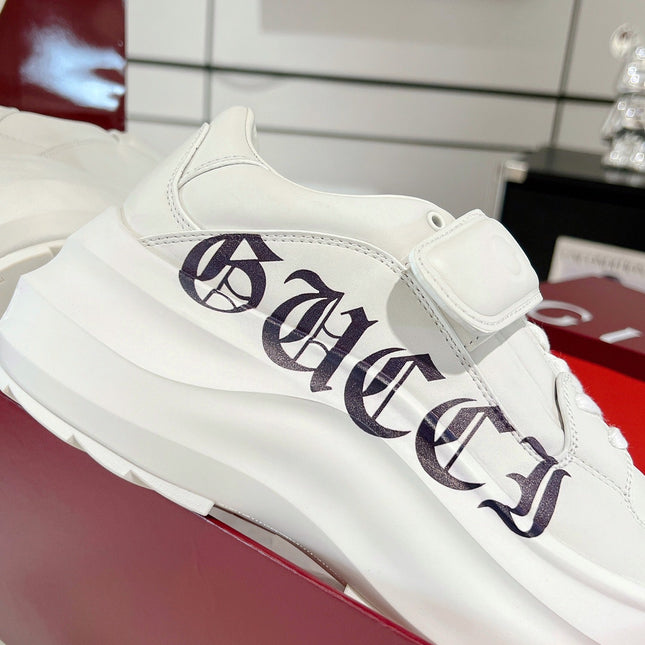 GG WAVE SNEAKER IN RICE WHITE CALFSKIN WITH HANDWRITTEN LOGO
