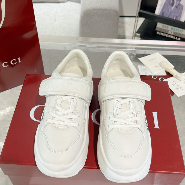 GG WAVE SNEAKER IN RICE WHITE CALFSKIN WITH HANDWRITTEN LOGO
