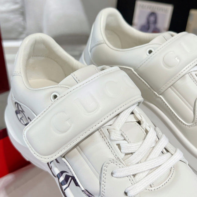 GG WAVE SNEAKER IN RICE WHITE CALFSKIN WITH HANDWRITTEN LOGO