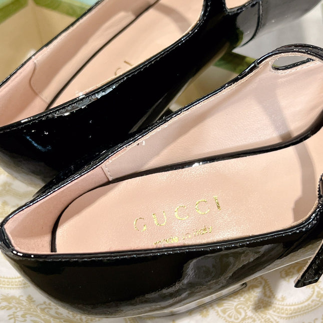 HORSEBIT MARY JANE HEEL IN BLACK CALFSKIN GOLD HARDWARE